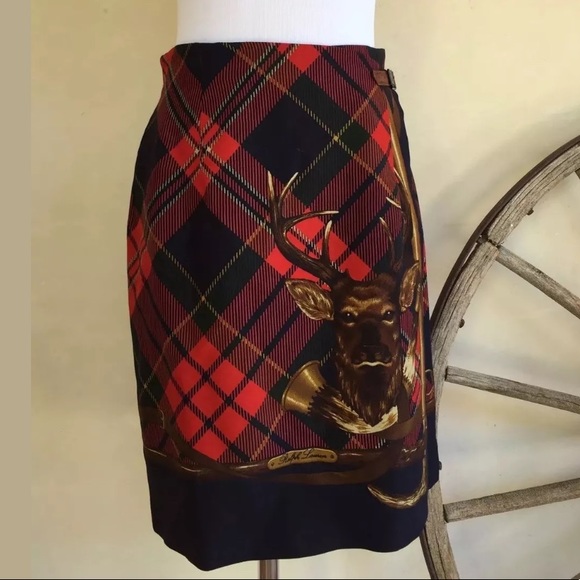 RALPH LAUREN Hunter Elk Deer Tartan Plaid Skirt 10